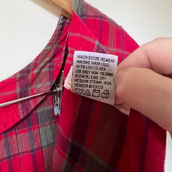 Hunters Run Vintage Pleated Bodice Back Tie Red Plaid Cotton Midi Dress Size A8 - Picture 12 of 12